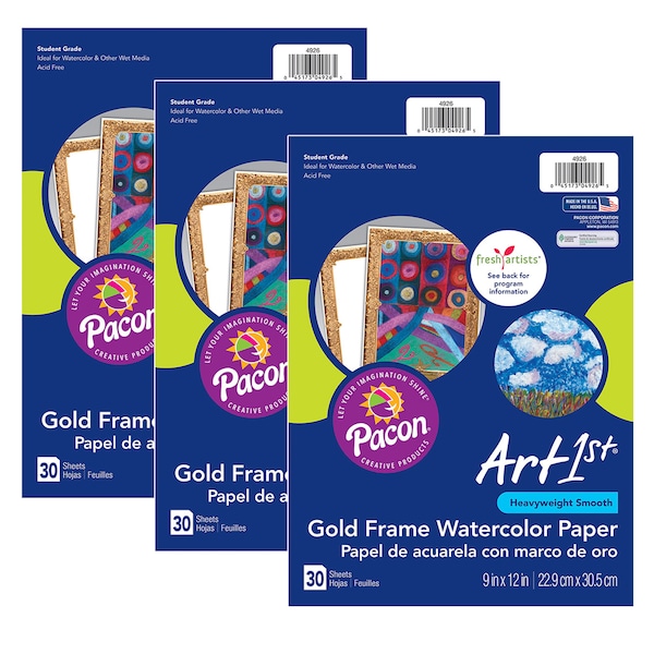 Art1st Watercolor Paper, Gold Frame, 9 x 12, PK90